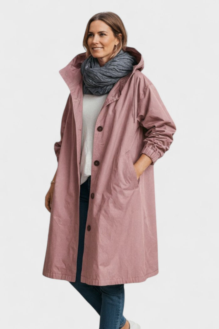 Women's Oversized Trench Coat with Hood - Long Parka