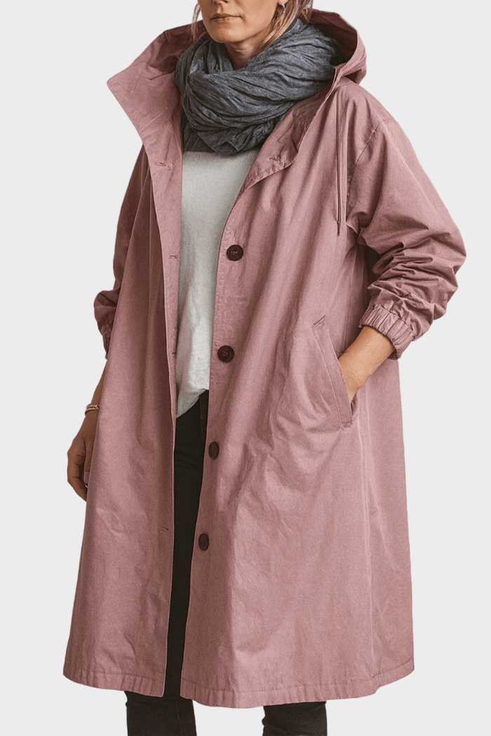 Women's Oversized Trench Coat with Hood - Long Parka
