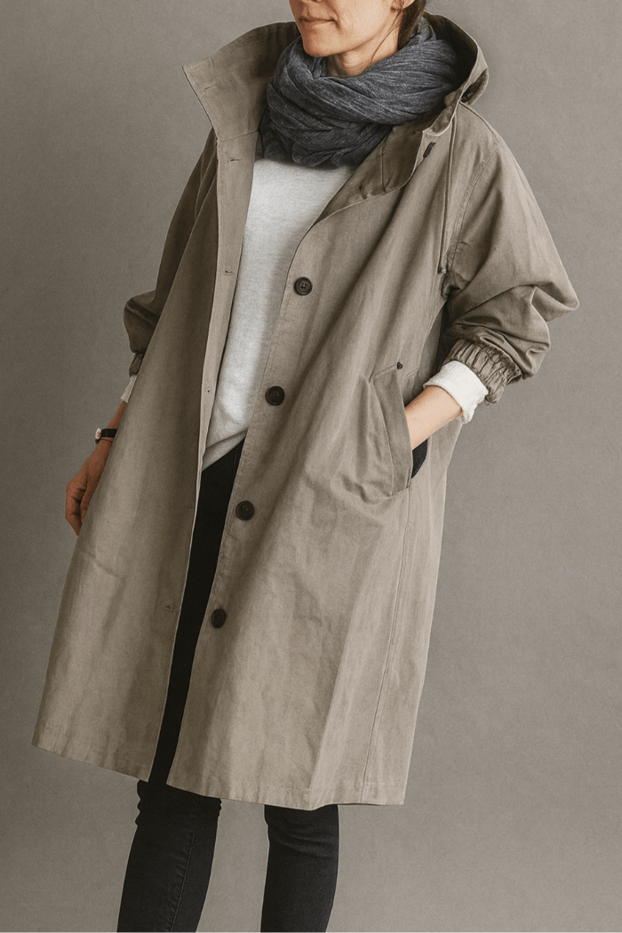 Women's Oversized Trench Coat with Hood - Long Parka