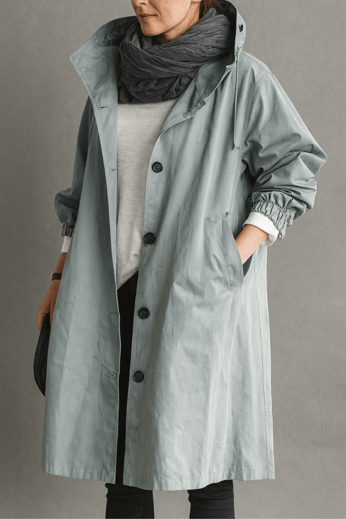 Women's Oversized Trench Coat with Hood - Long Parka