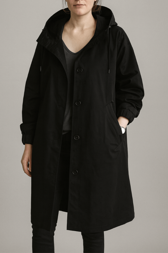 Women's Oversized Trench Coat with Hood - Long Parka