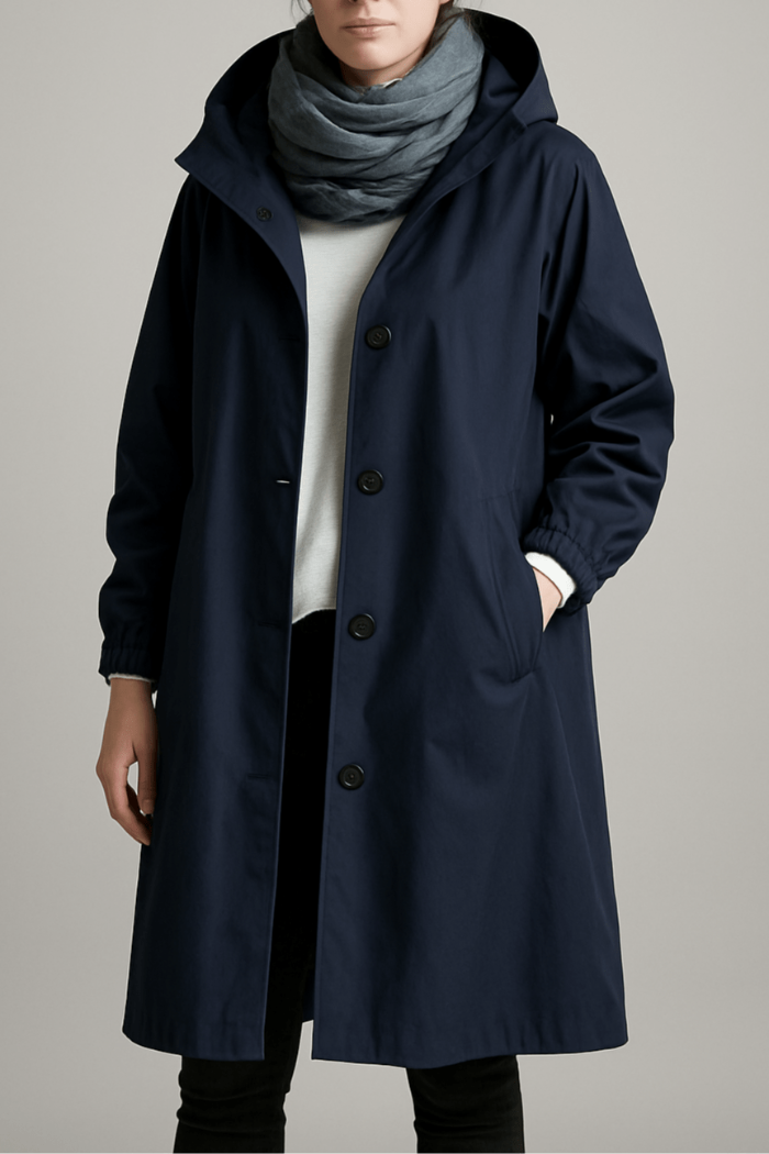 Women's Oversized Trench Coat with Hood - Long Parka