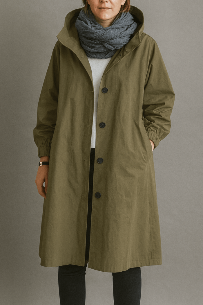 Women's Oversized Trench Coat with Hood - Long Parka