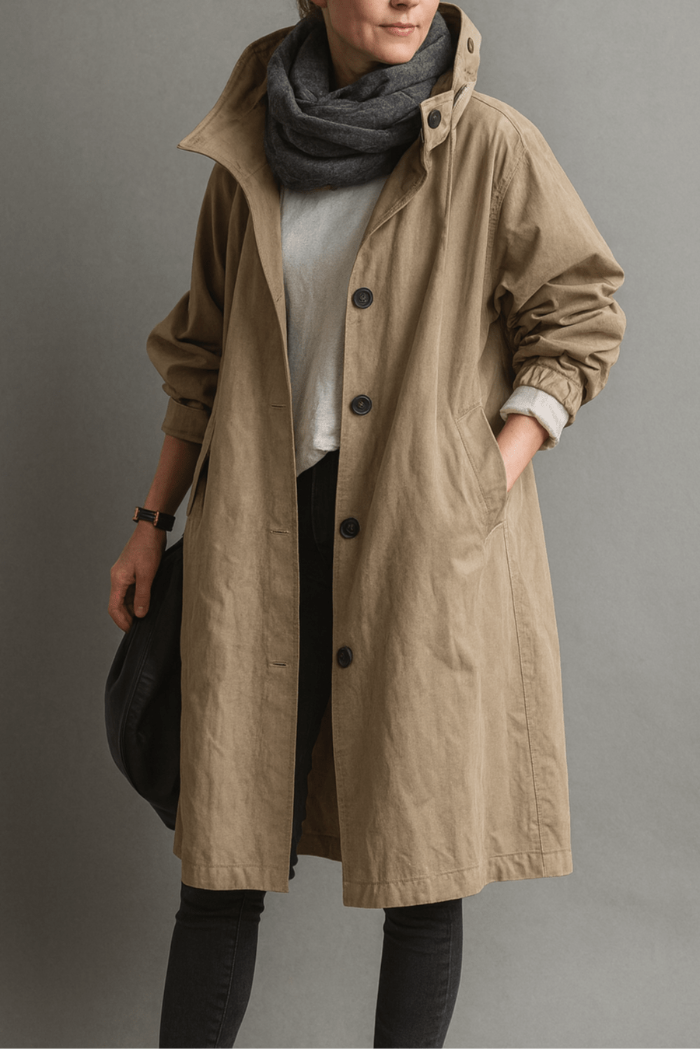 Women's Oversized Trench Coat with Hood - Long Parka