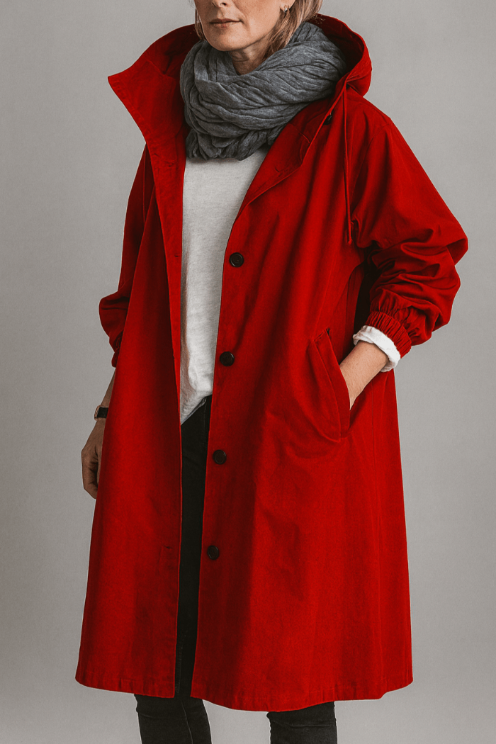 Women's Oversized Trench Coat with Hood - Long Parka