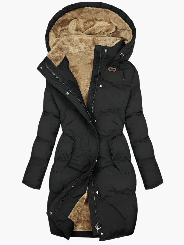 Women's Padded Longline Coat - Faux Fur Hood