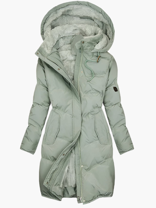 Women's Padded Longline Coat - Faux Fur Hood