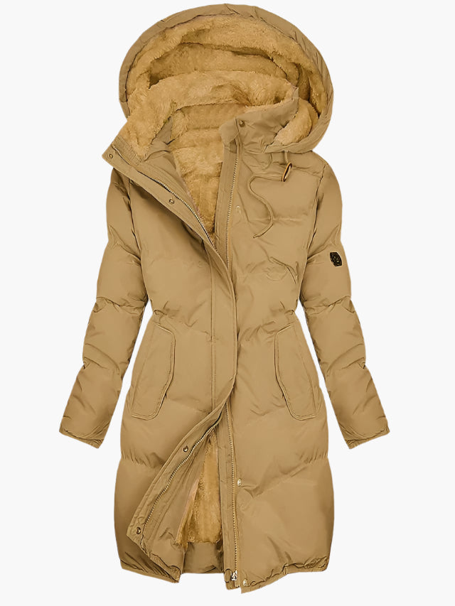 Women's Padded Longline Coat - Faux Fur Hood