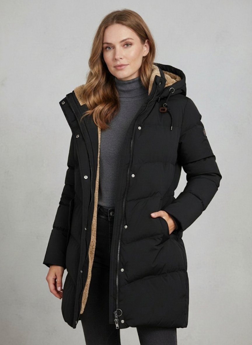 Women's Padded Longline Coat - Faux Fur Hood