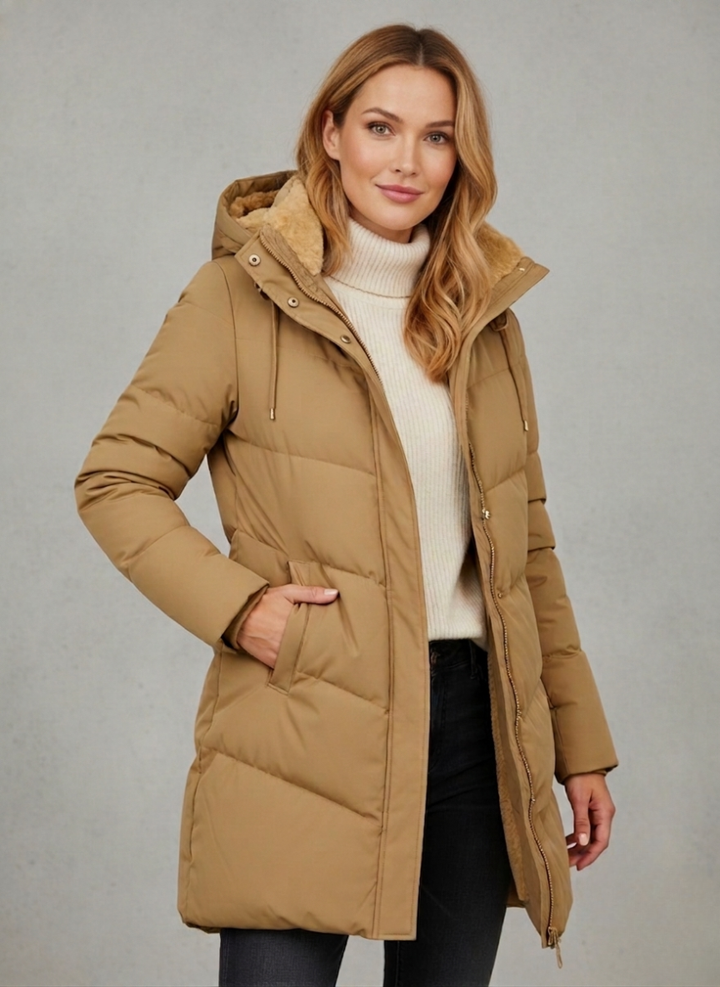 Women's Padded Longline Coat - Faux Fur Hood