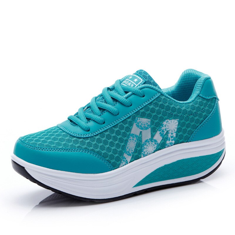 Women's Platform Wedge Sneakers - Lace-Up Mesh Upper Rocker Sole Trainers