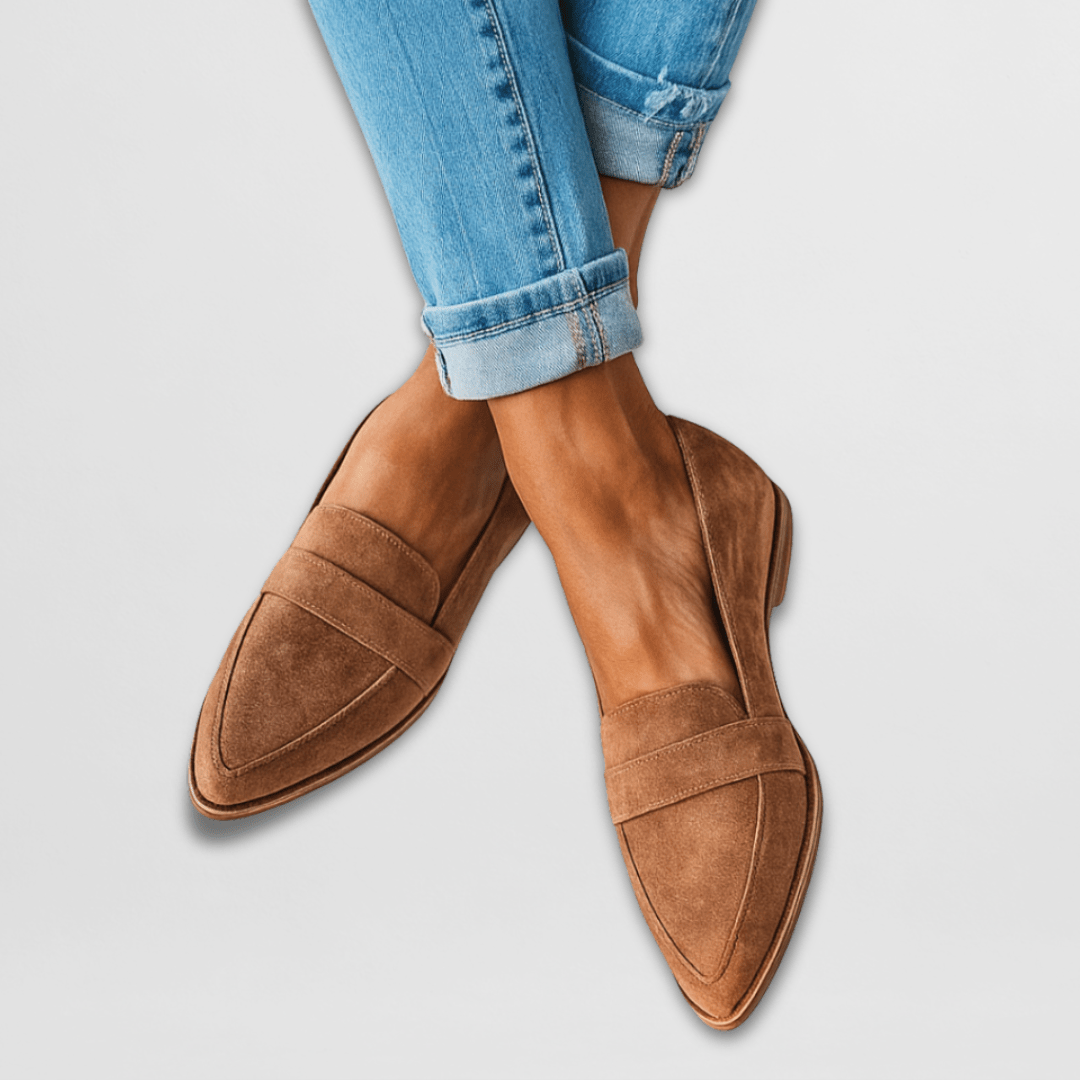 Women's Pointed Toe Suede Loafers - Slip-On Flat Penny Strap