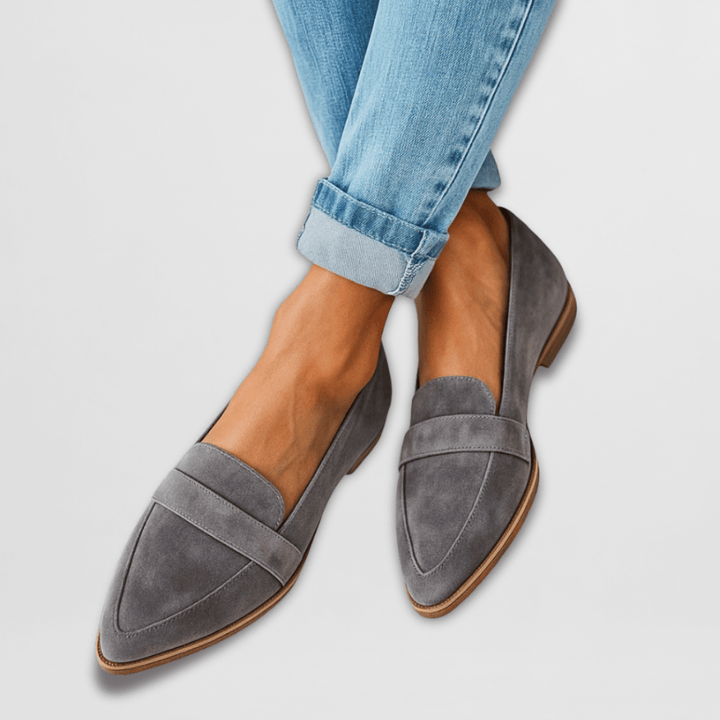 Women's Pointed Toe Suede Loafers - Slip-On Flat Penny Strap