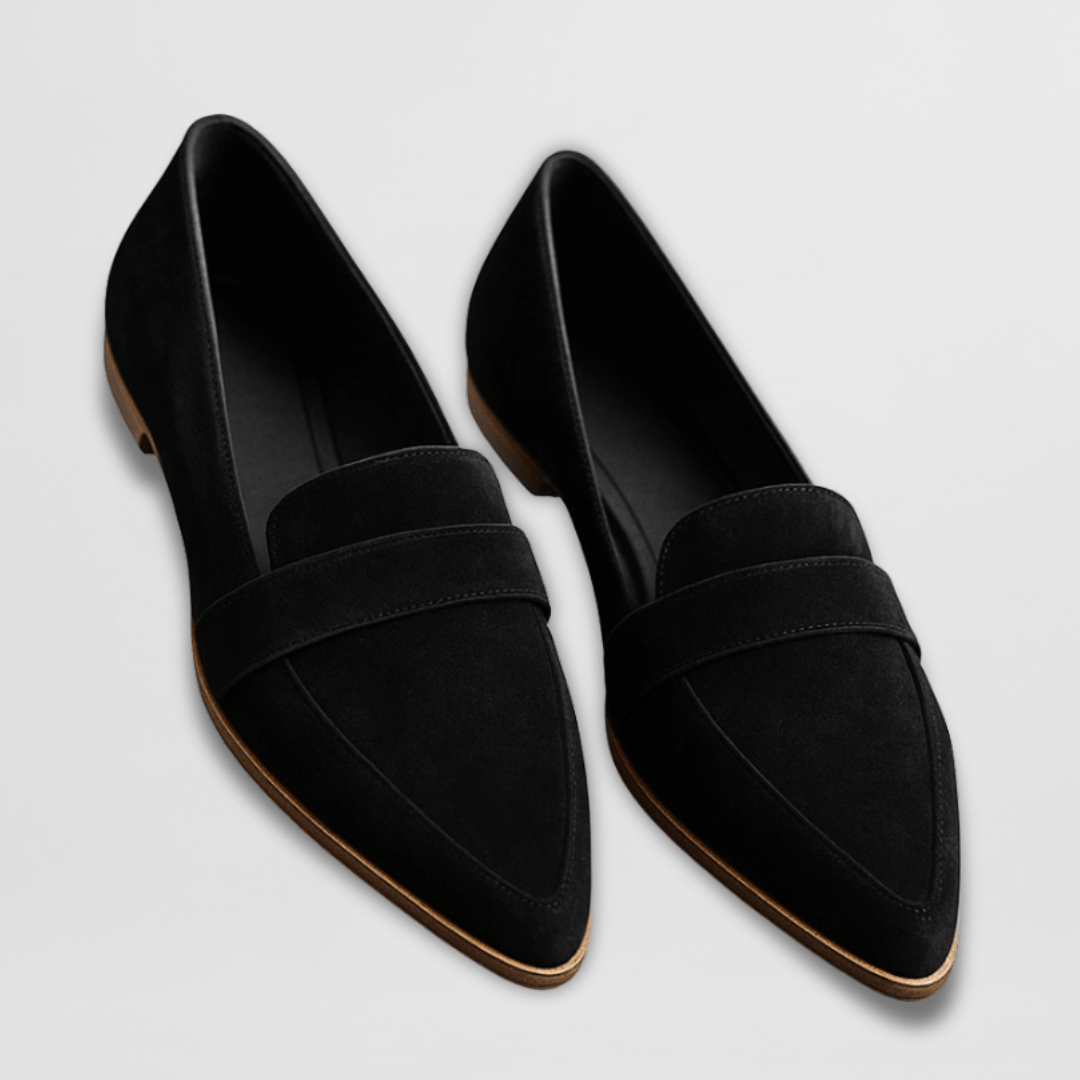 Women's Pointed Toe Suede Loafers - Slip-On Flat Penny Strap