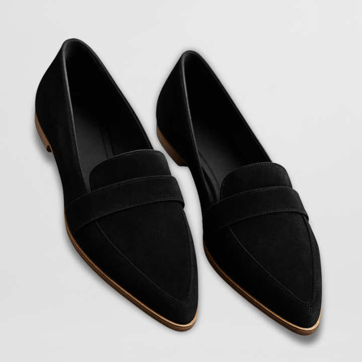 Women's Pointed Toe Suede Loafers - Slip-On Flat Penny Strap