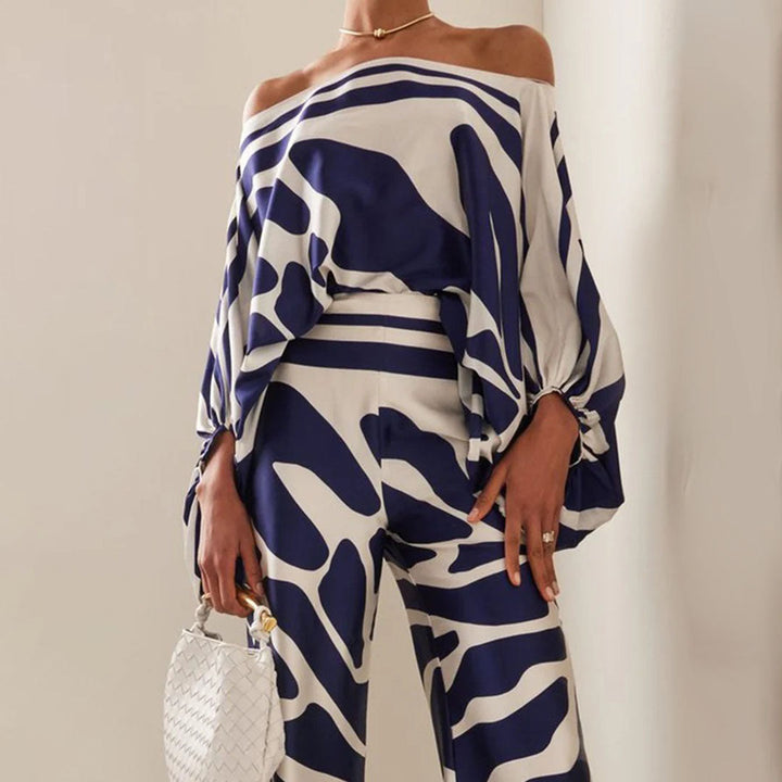 Women's Printed Two Piece Set Off Shoulder Top And Wide Leg Pants
