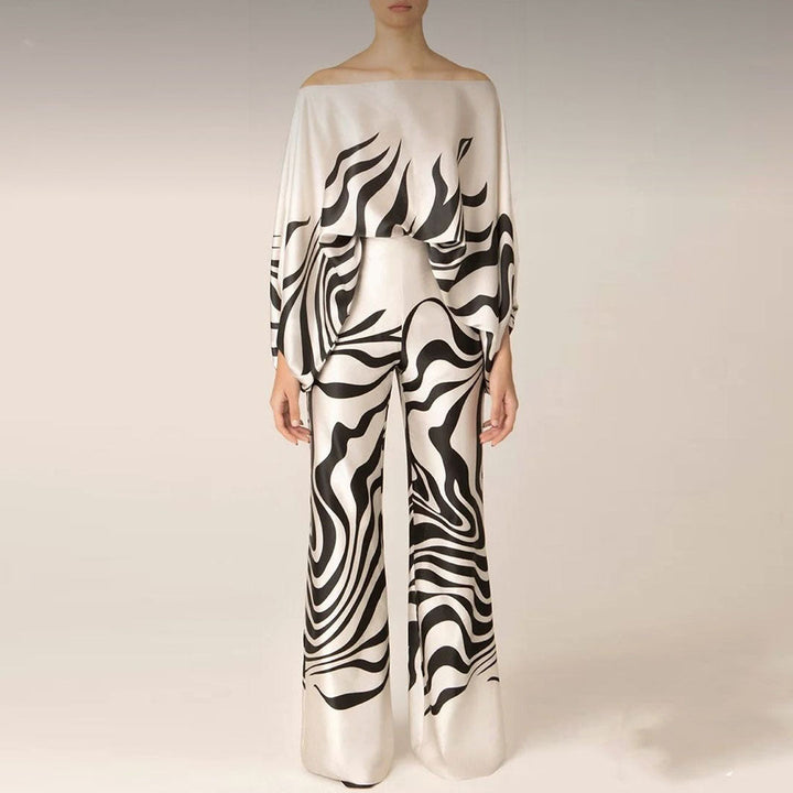 Women's Printed Two Piece Set Off Shoulder Top And Wide Leg Pants