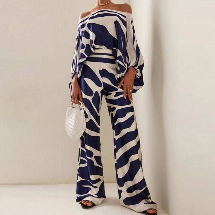 Women's Printed Two Piece Set Off Shoulder Top And Wide Leg Pants