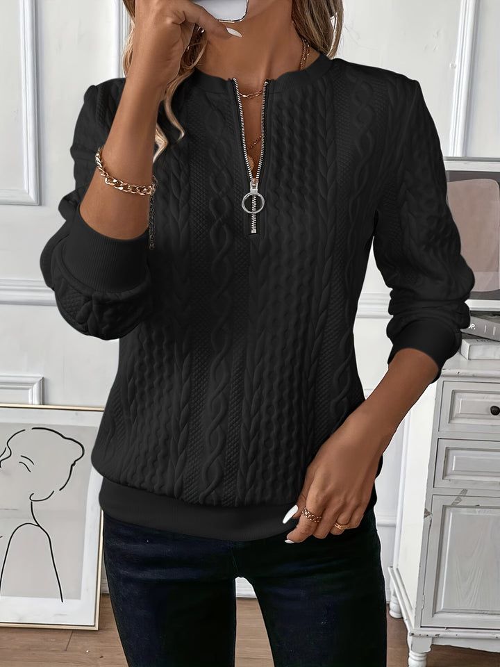 Women's Quarter-Zip Cable Knit Sweater - Relaxed Fit Long Sleeve Pullover