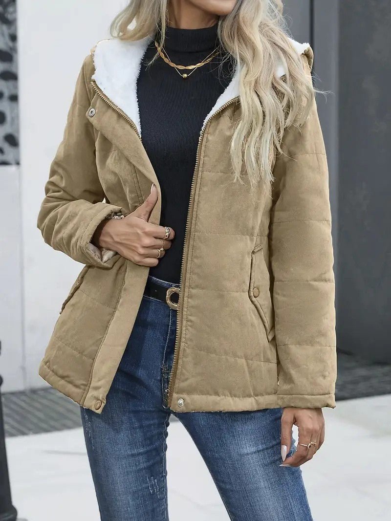Women's Sherpa Lined Hooded Jacket - Zip-Up Fleece Outer Coat