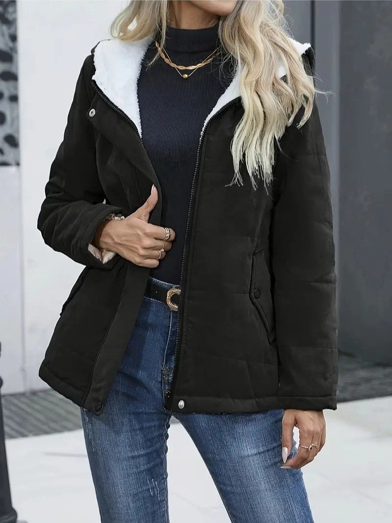 Women's Sherpa Lined Hooded Jacket - Zip-Up Fleece Outer Coat
