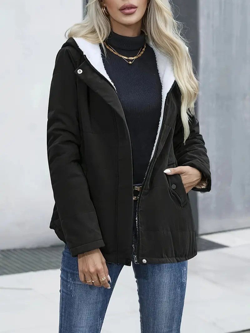 Women's Sherpa Lined Hooded Jacket - Zip-Up Fleece Outer Coat