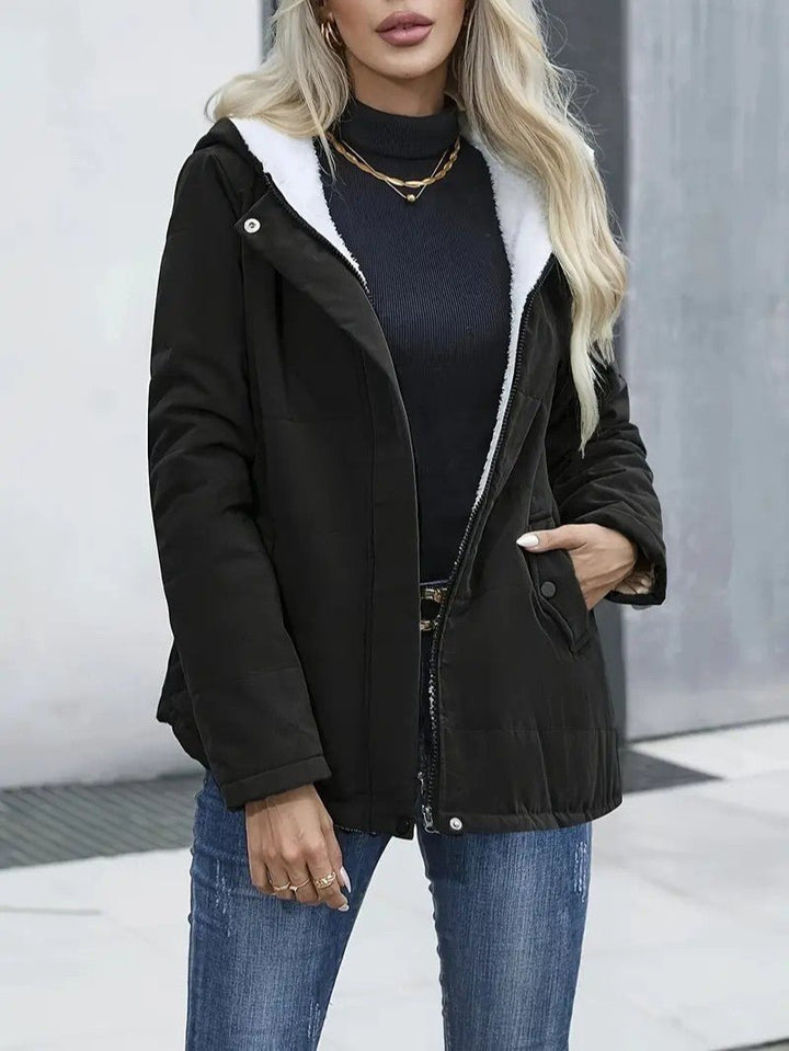 Women's Sherpa Lined Hooded Jacket - Zip-Up Fleece Outer Coat