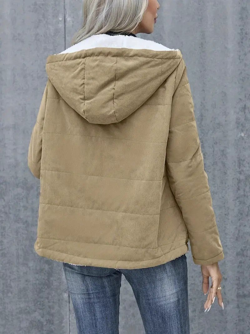Women's Sherpa Lined Hooded Jacket - Zip-Up Fleece Outer Coat