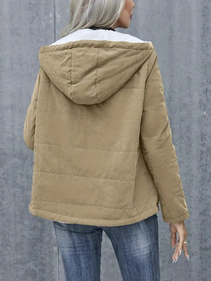 Women's Sherpa Lined Hooded Jacket - Zip-Up Fleece Outer Coat
