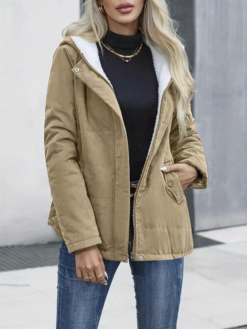 Women's Sherpa Lined Hooded Jacket - Zip-Up Fleece Outer Coat