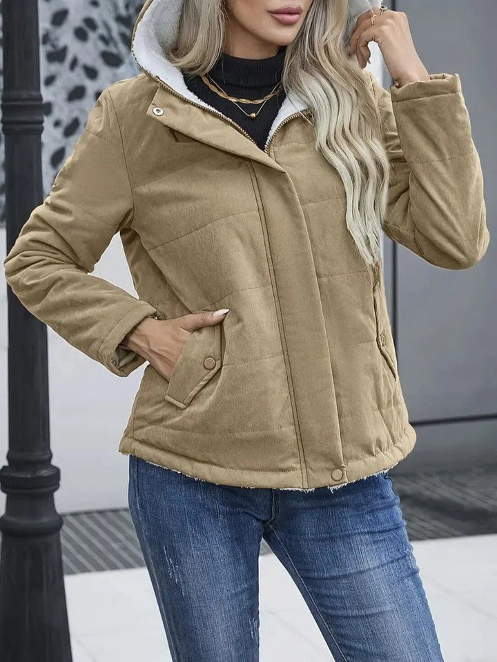 Women's Sherpa Lined Hooded Jacket - Zip-Up Fleece Outer Coat
