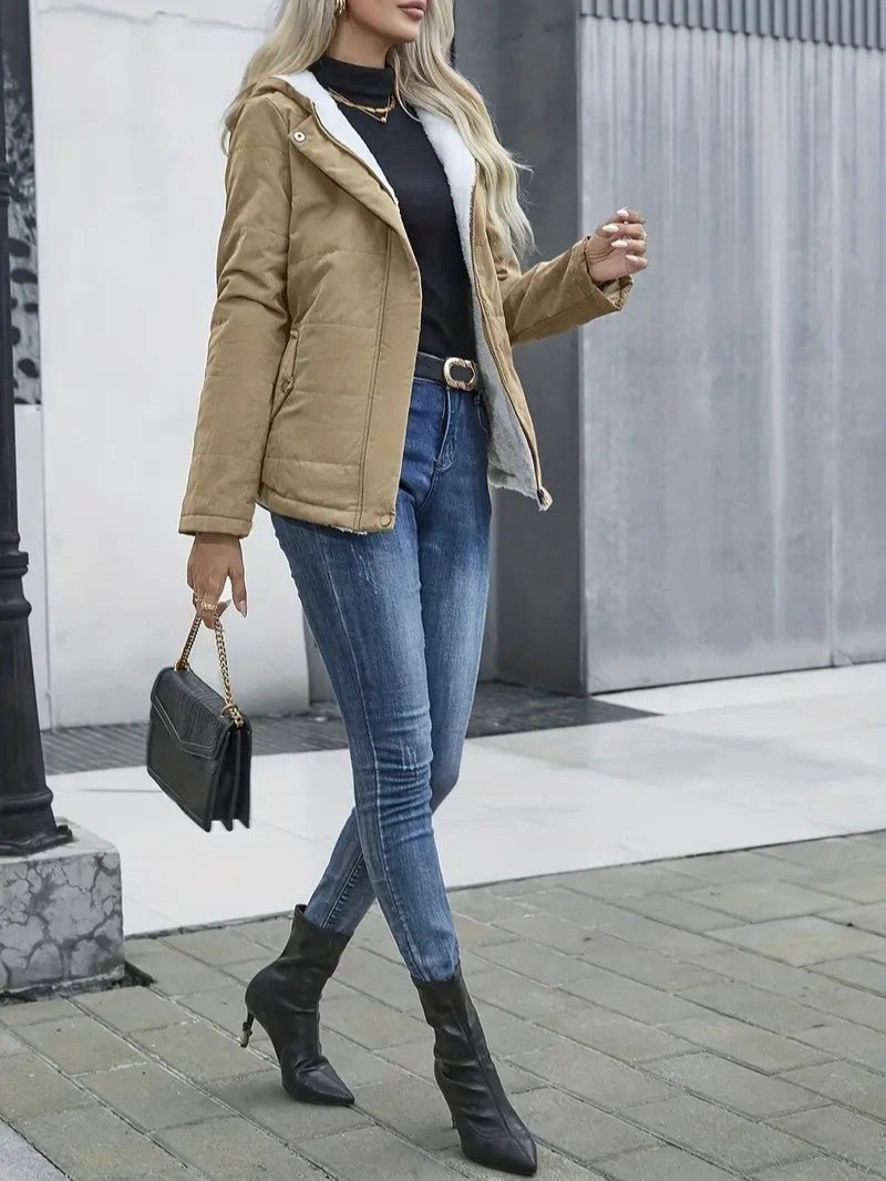 Women's Sherpa Lined Hooded Jacket - Zip-Up Fleece Outer Coat