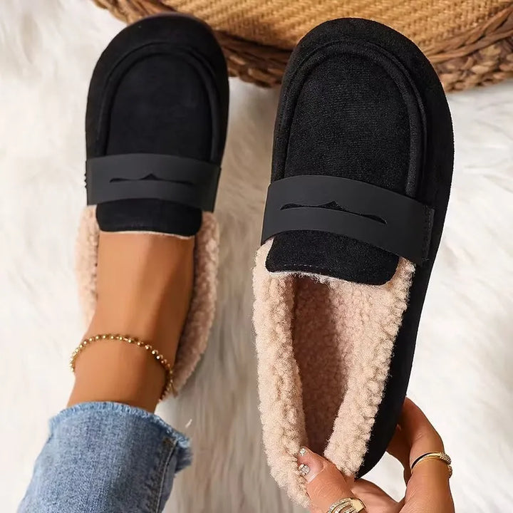 Women's Sherpa Lined Slip-On Moccasin - Flat Suede Finish Loafer Slipper