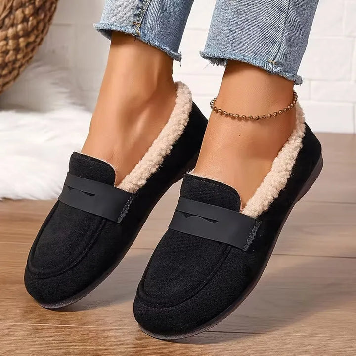 Women's Sherpa Lined Slip-On Moccasin - Flat Suede Finish Loafer Slipper