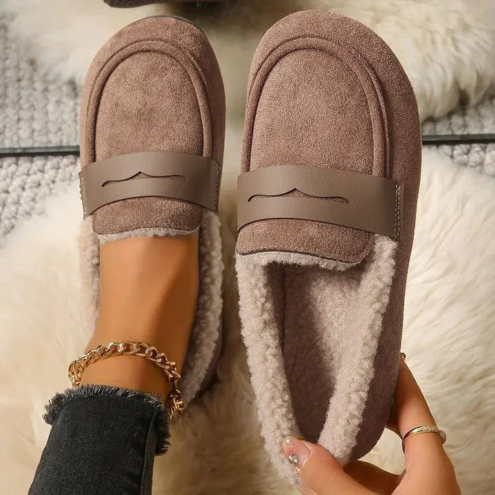 Women's Sherpa Lined Slip-On Moccasin - Flat Suede Finish Loafer Slipper