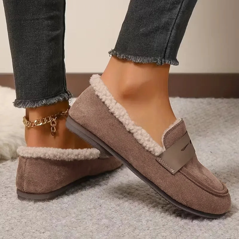Women's Sherpa Lined Slip-On Moccasin - Flat Suede Finish Loafer Slipper