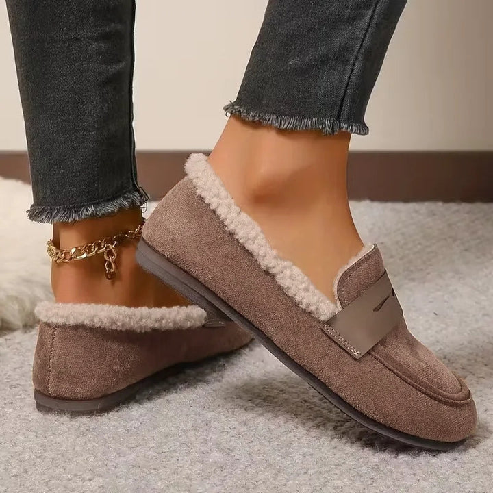 Women's Sherpa Lined Slip-On Moccasin - Flat Suede Finish Loafer Slipper