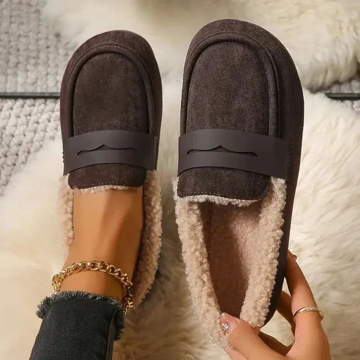 Women's Sherpa Lined Slip-On Moccasin - Flat Suede Finish Loafer Slipper