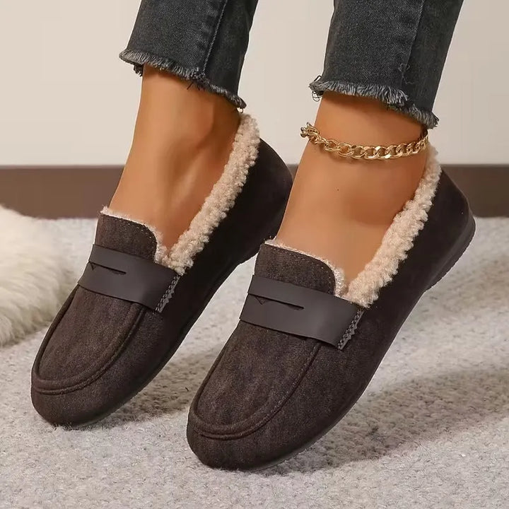 Women's Sherpa Lined Slip-On Moccasin - Flat Suede Finish Loafer Slipper