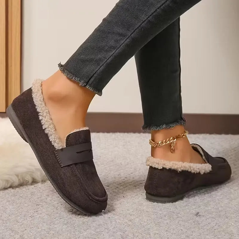 Women's Sherpa Lined Slip-On Moccasin - Flat Suede Finish Loafer Slipper