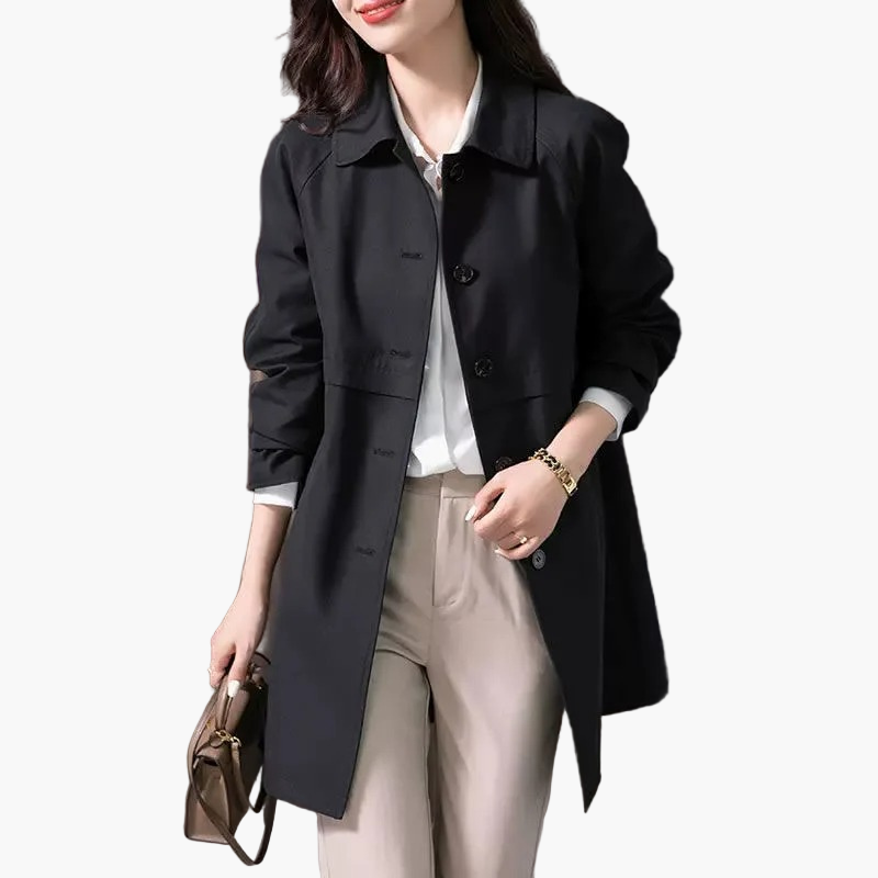 Women's Single-Breasted Trench Coat - Notch Collar