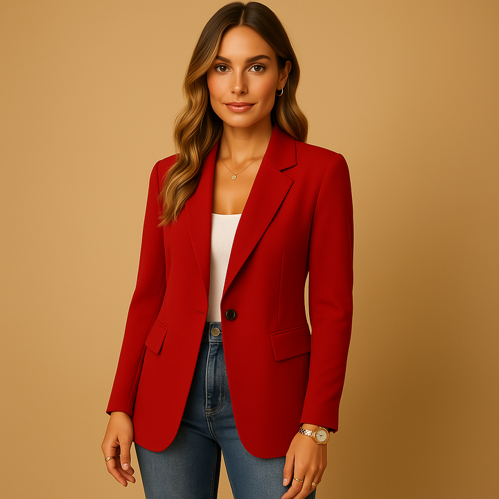 Women's Single-Button Blazer - Notched Lapel Long Sleeve
