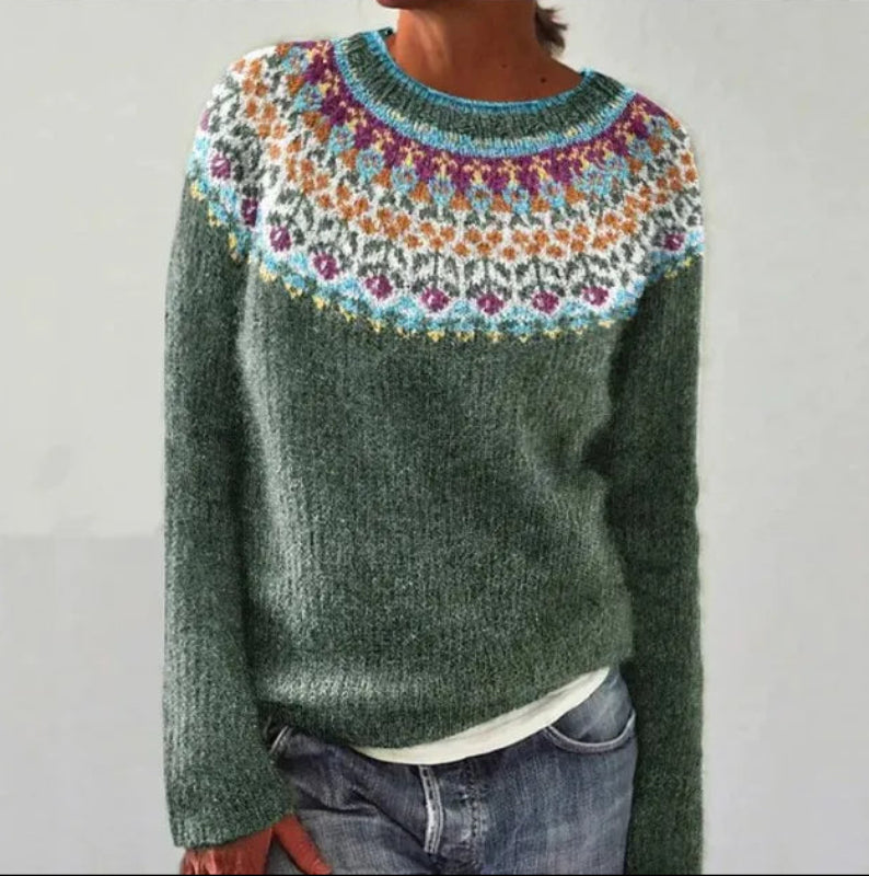 Women's Striped Knit Sweater - Boat Neck Long Sleeve