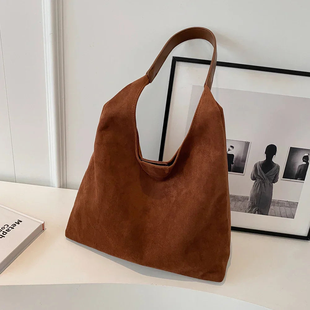 Women's Suede Shoulder Bag - Large Hobo Tote with Single Strap