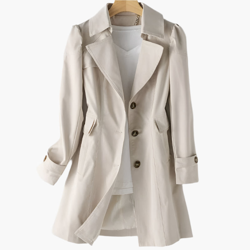 Women's Trench Coat - Notch Lapel Long Sleeve