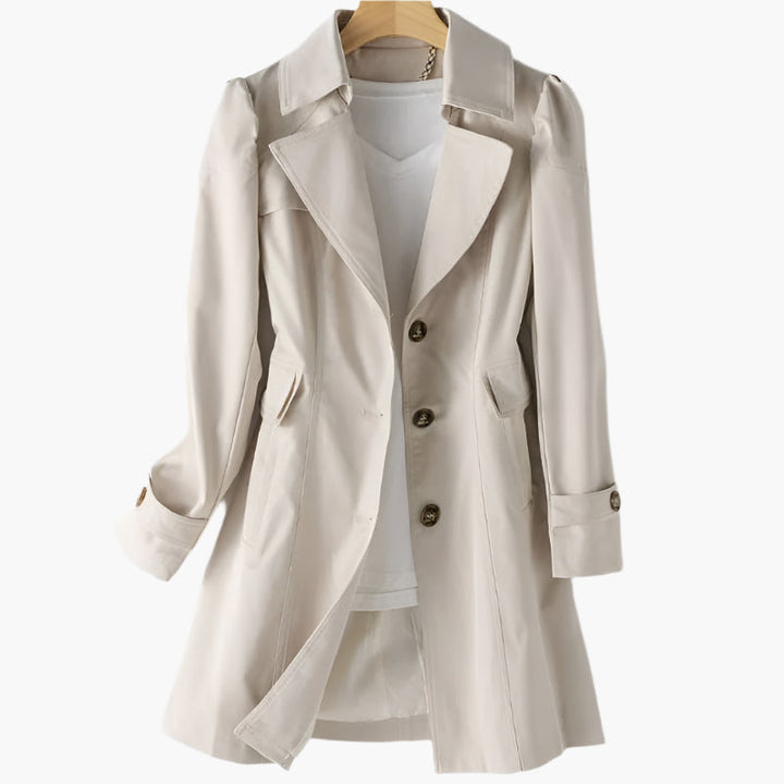 Women's Trench Coat - Notch Lapel Long Sleeve