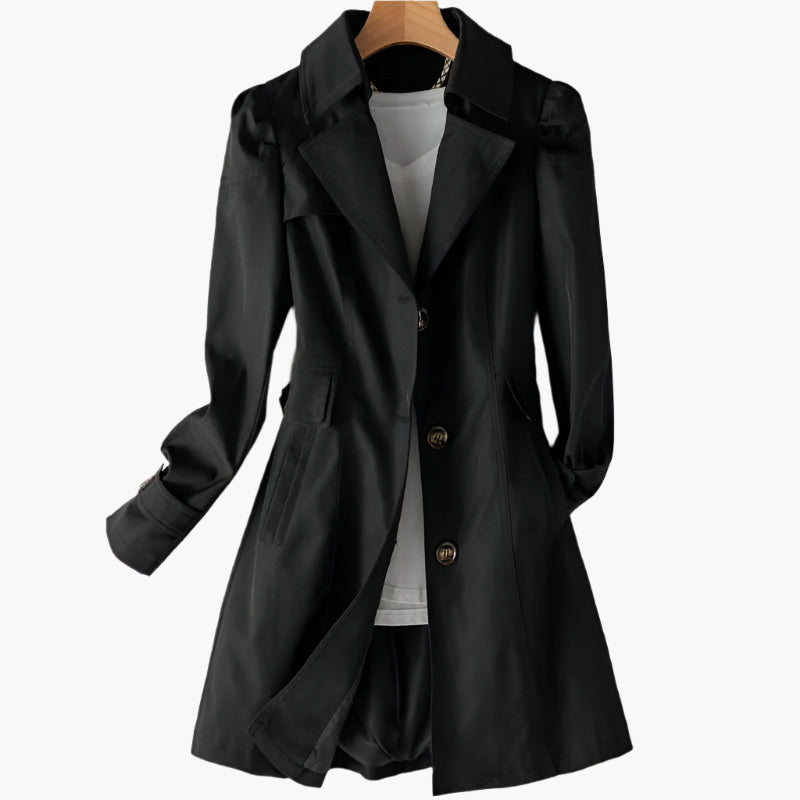 Women's Trench Coat - Notch Lapel Long Sleeve