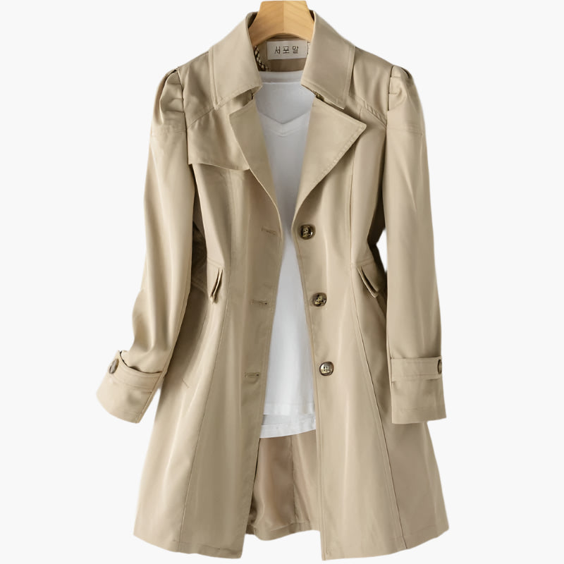 Women's Trench Coat - Notch Lapel Long Sleeve