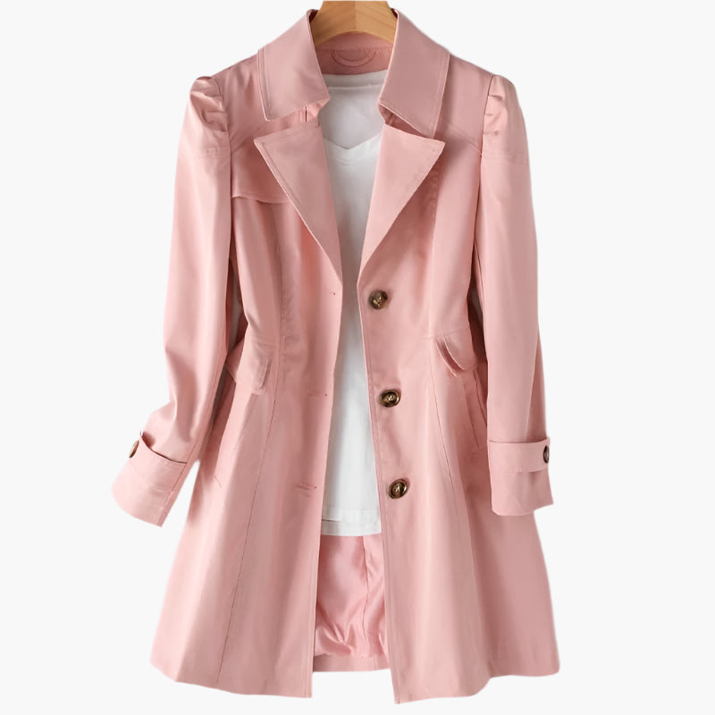Women's Trench Coat - Notch Lapel Long Sleeve