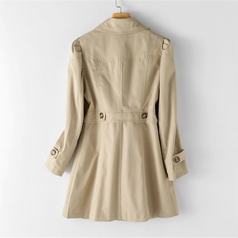 Women's Trench Coat - Notch Lapel Long Sleeve